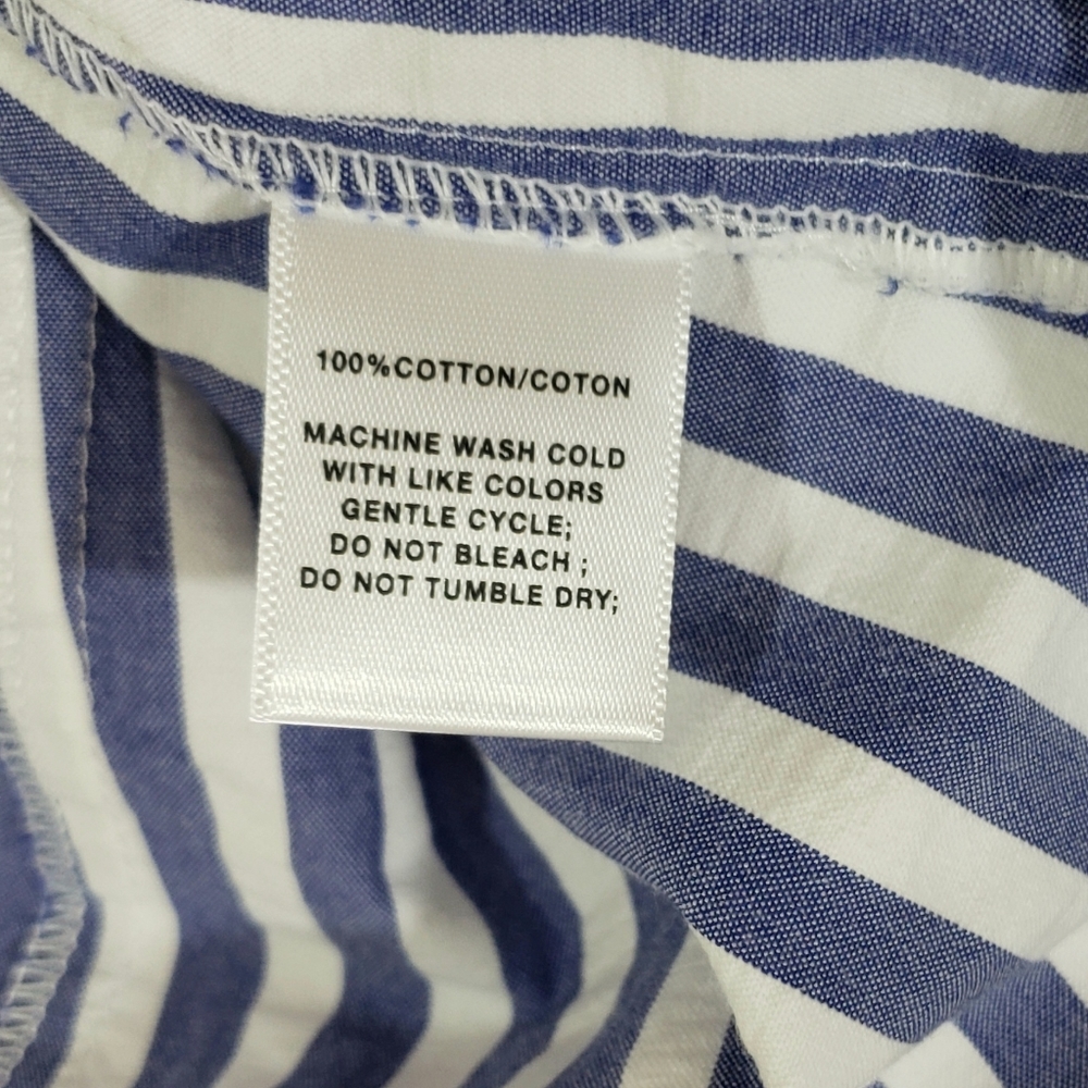 Lafayette 148 New York Blouse  Sleeveless Button Front Blue White Stripe - Picture 12 of 13